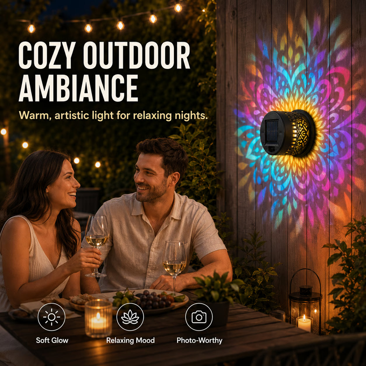 Solar Mandala Projector Light – Waterproof Metal Outdoor Wall & Fence Light for Garden, Patio & Yard