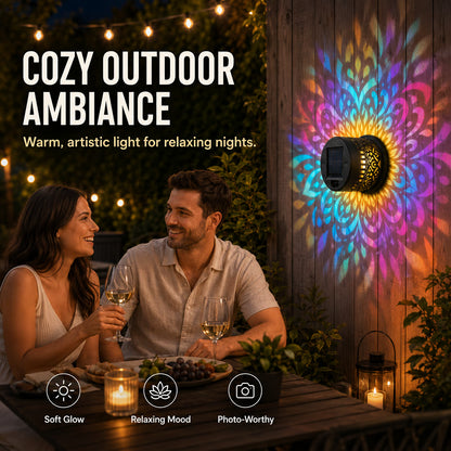 Solar Mandala Projector Light – Waterproof Metal Outdoor Wall & Fence Light for Garden, Patio & Yard