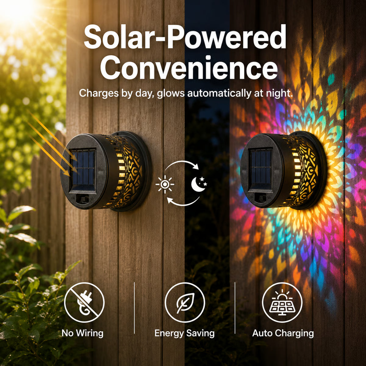 Solar Mandala Projector Light – Waterproof Metal Outdoor Wall & Fence Light for Garden, Patio & Yard