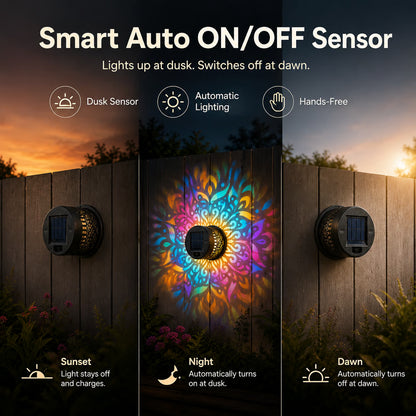 Solar Mandala Projector Light – Waterproof Metal Outdoor Wall & Fence Light for Garden, Patio & Yard