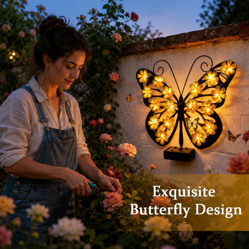 Solar Butterfly Wall Light – Waterproof Metal Outdoor Wall & Fence Decor for Garden, Patio & Yard